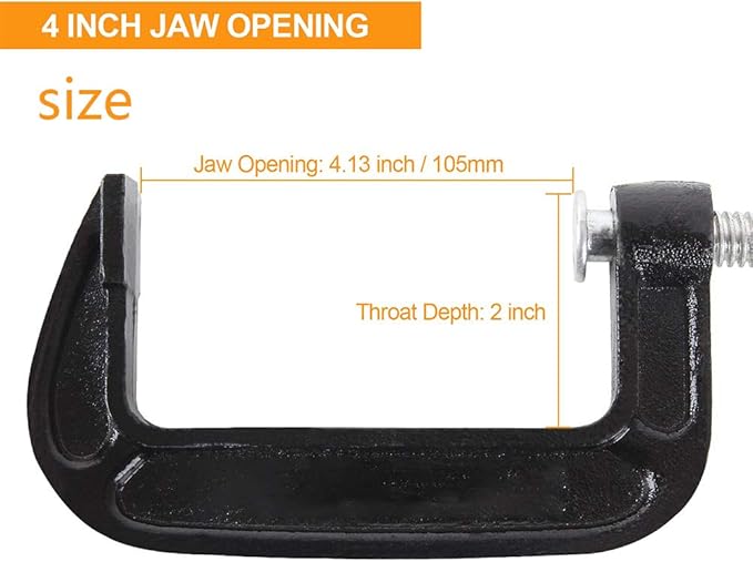 4PCS 4" Heavy Duty Steel C-Clamp Set for Woodworking & Welding - Image 2