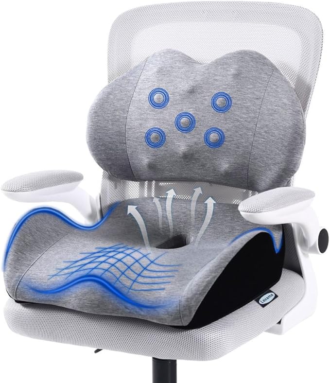 X-Large Memory Foam Seat Cushion & Lumbar Support Pillow for Tailbone