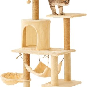 PurrfectScratch Cat Tree Tower, 52-Inch Multi-Level Condo with Scratching Posts