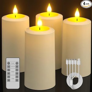 SoulBay USB Rechargeable Flameless LED Candles, 4-Pack, Remote