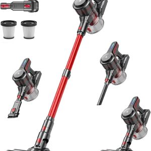 CHEBIO Cordless Stick Vacuum, 45kPa Suction, 45-Min Runtime, Red