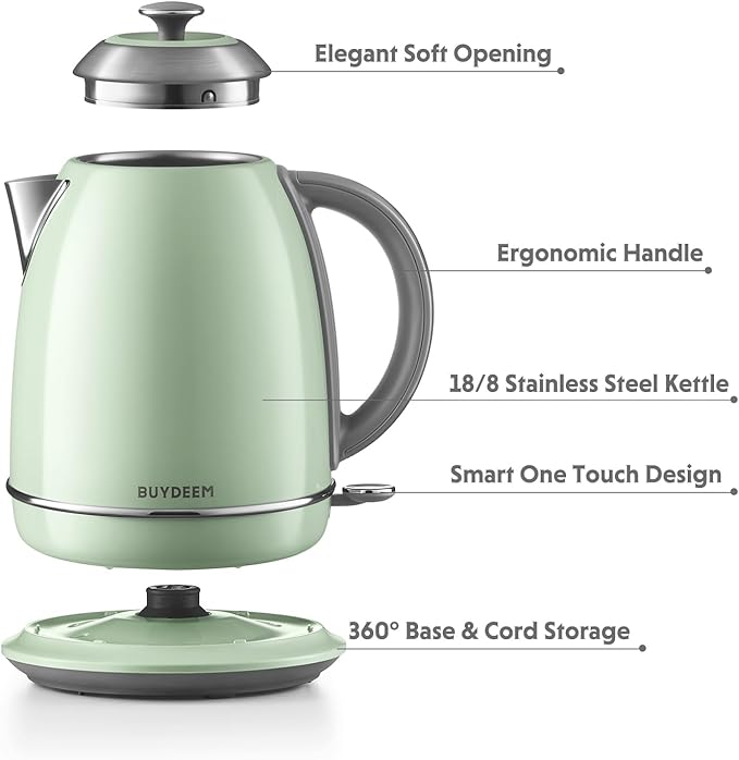 BUYDEEM K640 1.7L Stainless Steel Electric Tea Kettle, Greenish - Image 4