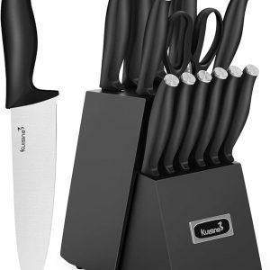 Kuisine 15-Piece High Carbon Stainless Steel Knife Block Set Black