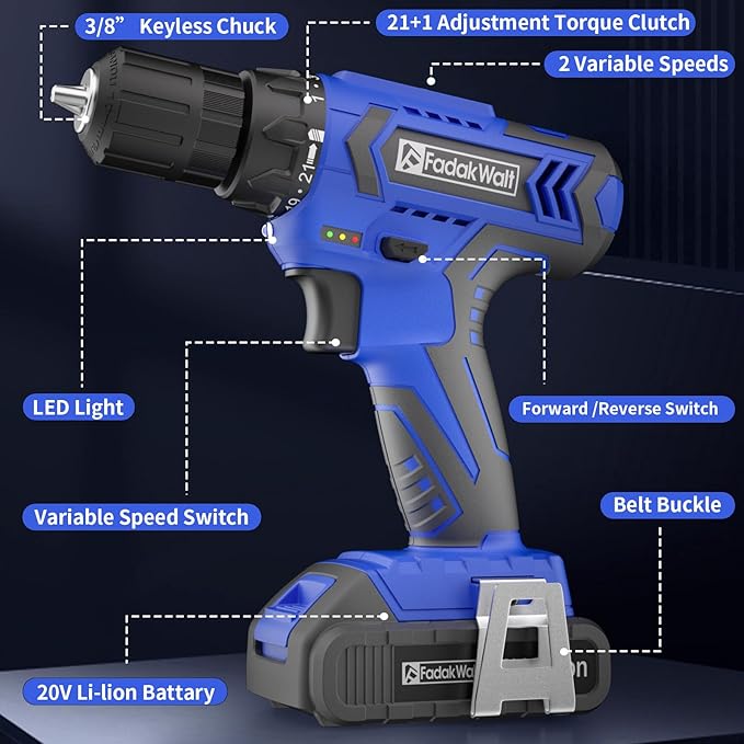 FADAKWALT 20V MAX Cordless Drill Kit with Battery & Charger - Image 2