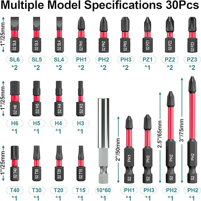 30Pcs S2 Steel Impact Screwdriver Bit Set Magnetic Drill Bits - Image 2