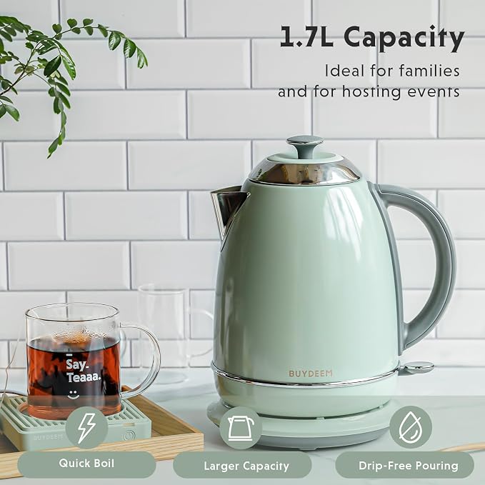BUYDEEM K640 1.7L Stainless Steel Electric Tea Kettle, Greenish - Image 2