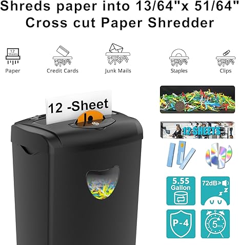 12-Sheet Cross-Cut Paper Shredder with 5.55 Gallon Bin - Image 2