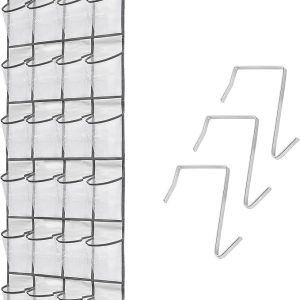 Over the Door Shoe Organizer, 24 Mesh Pockets, Grey, 66 x 19 in