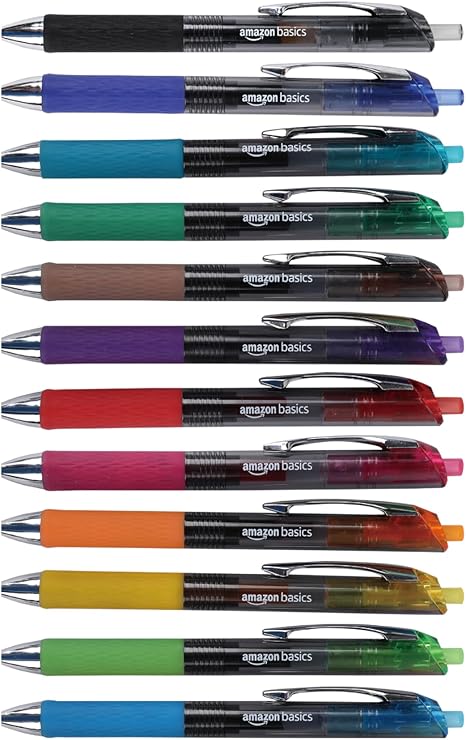 Amazon Basics Retractable Gel Pens, 0.7mm Fine Point, 12-Pack