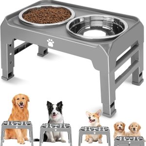 Adjustable Elevated Dog Bowl Stand with 2 Stainless Steel Bowls