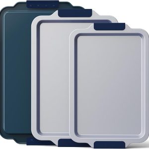 BRONYPRO Ceramic Nonstick Baking Sheet Set of 3 with Silicone Handles