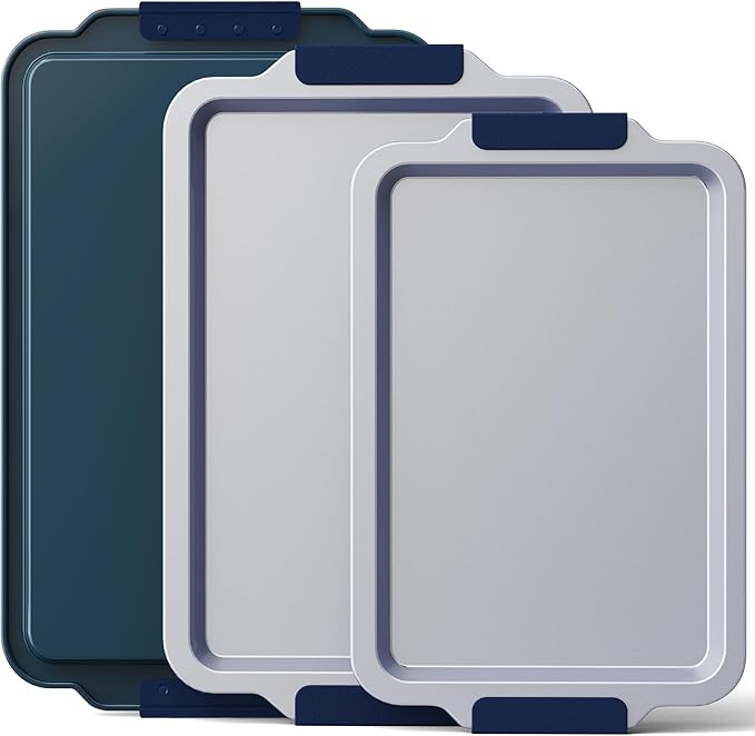 BRONYPRO Ceramic Nonstick Baking Sheet Set of 3 with Silicone Handles