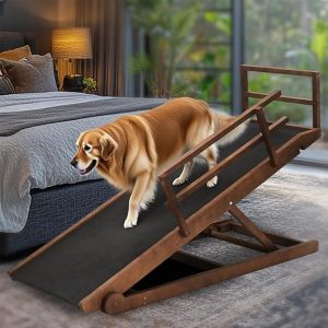 LILYPELLE Adjustable Folding Dog Ramp with Rails, 5-Level Wood
