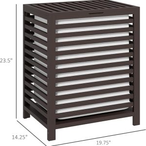 Bamboo Laundry Hamper with Lid & Removable Liner, 55L, Coffee