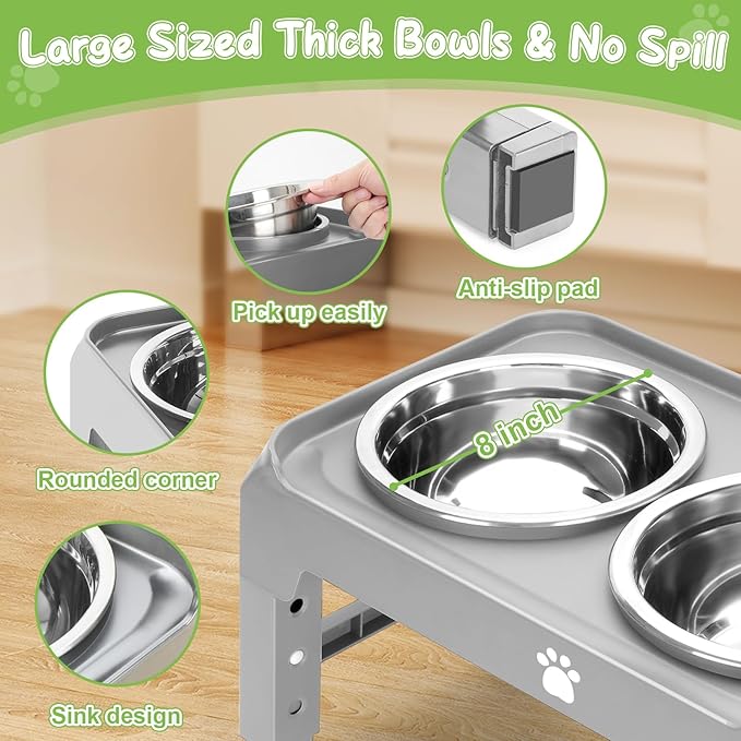 Adjustable Elevated Dog Bowl Stand with 2 Stainless Steel Bowls - Image 4