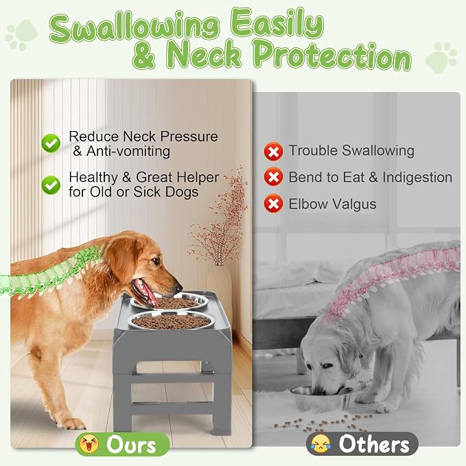 Adjustable Elevated Dog Bowl Stand with 2 Stainless Steel Bowls - Image 3