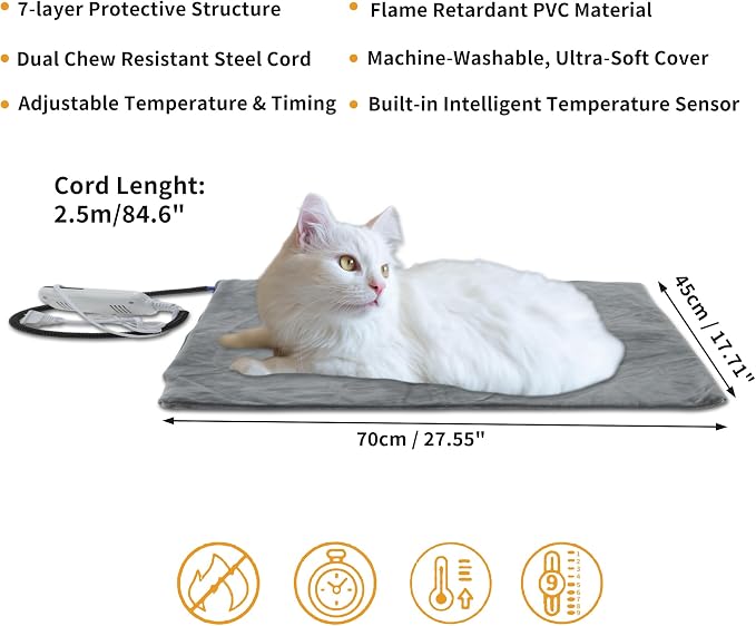 Pet Heating Pad 18x28in, Adjustable Temperature with Timer - Image 2