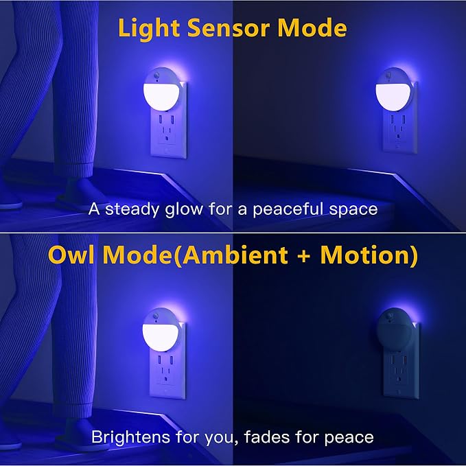 YUNLEX 2-Pack Motion Sensor Night Lights, Dimmable, Blue LED - Image 3