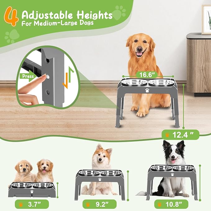 Adjustable Elevated Dog Bowl Stand with 2 Stainless Steel Bowls - Image 2