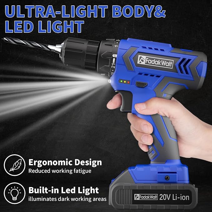 FADAKWALT 20V MAX Cordless Drill Kit with Battery & Charger - Image 3