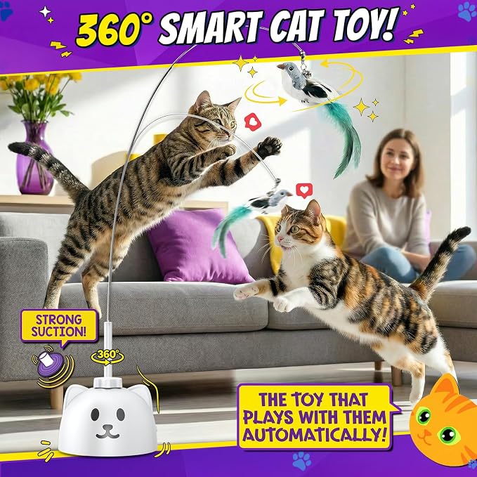Interactive Cat Toy, USB Rechargeable Flying Bird Feather Wand - Image 2