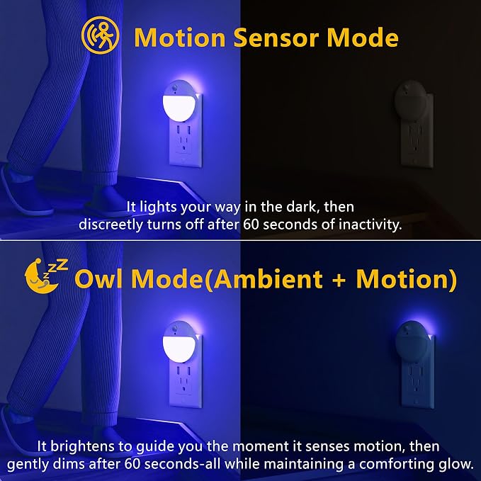 YUNLEX 2-Pack Motion Sensor Night Lights, Dimmable, Blue LED - Image 4