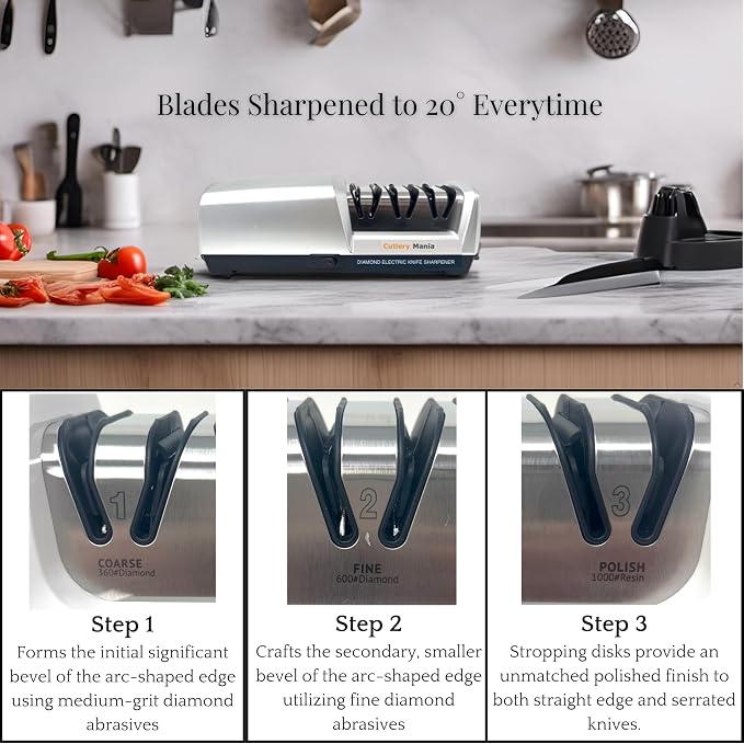 Simple Sharp 3-Stage Electric Knife Sharpener with Diamond Abrasives - Image 3