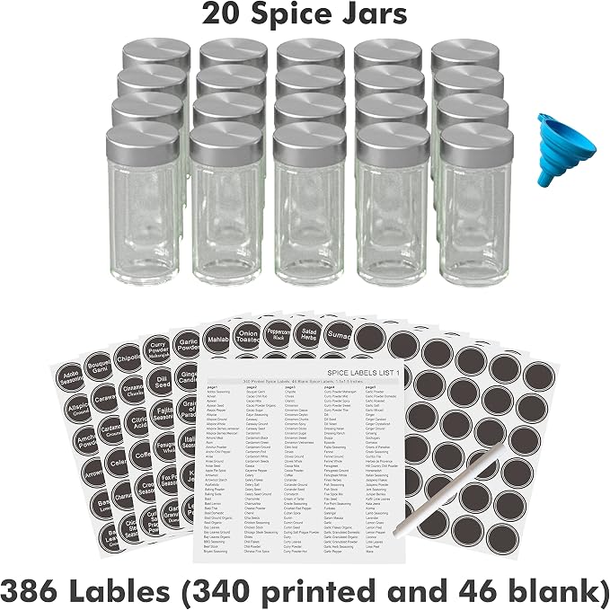 20-Jar Rotating Spice Rack Organizer with Labels & Funnel - Image 2