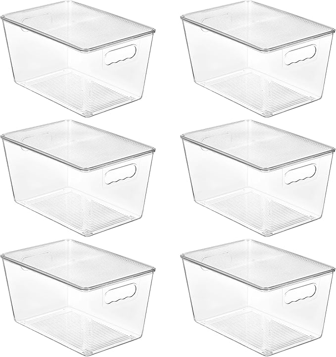 Vtopmart 6-Pack Clear Stackable Storage Bins with Lids & Handles