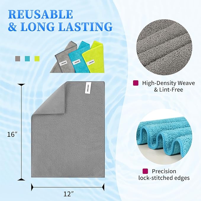FIXSMITH Microfiber Cleaning Cloths 24 Pack 12 x 16 in Lint-Free - Image 3